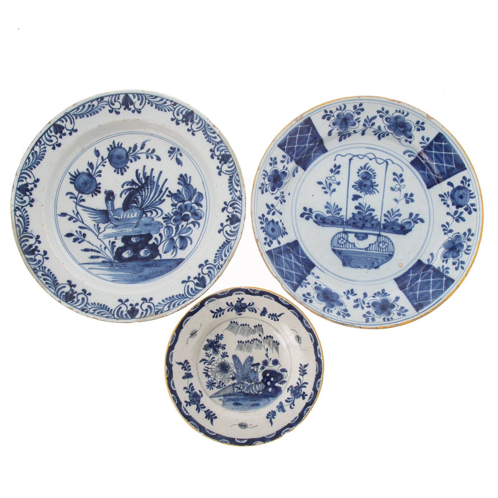 Appraisal: TWO BLUE WHITE DELFTWARE CHARGERS PLATE Two English Delftware chargers