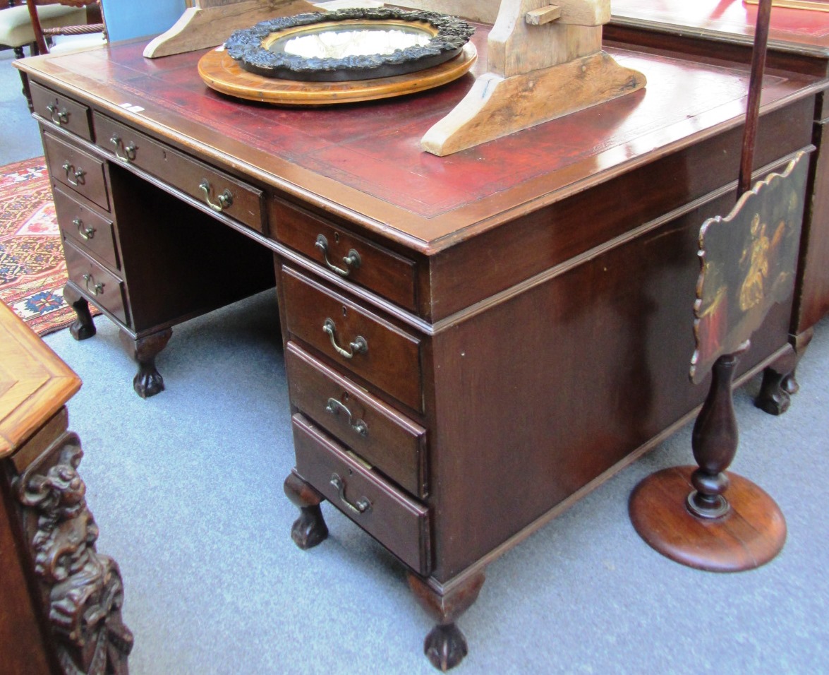 Appraisal: A th century style mahogany partners desk with nine drawers