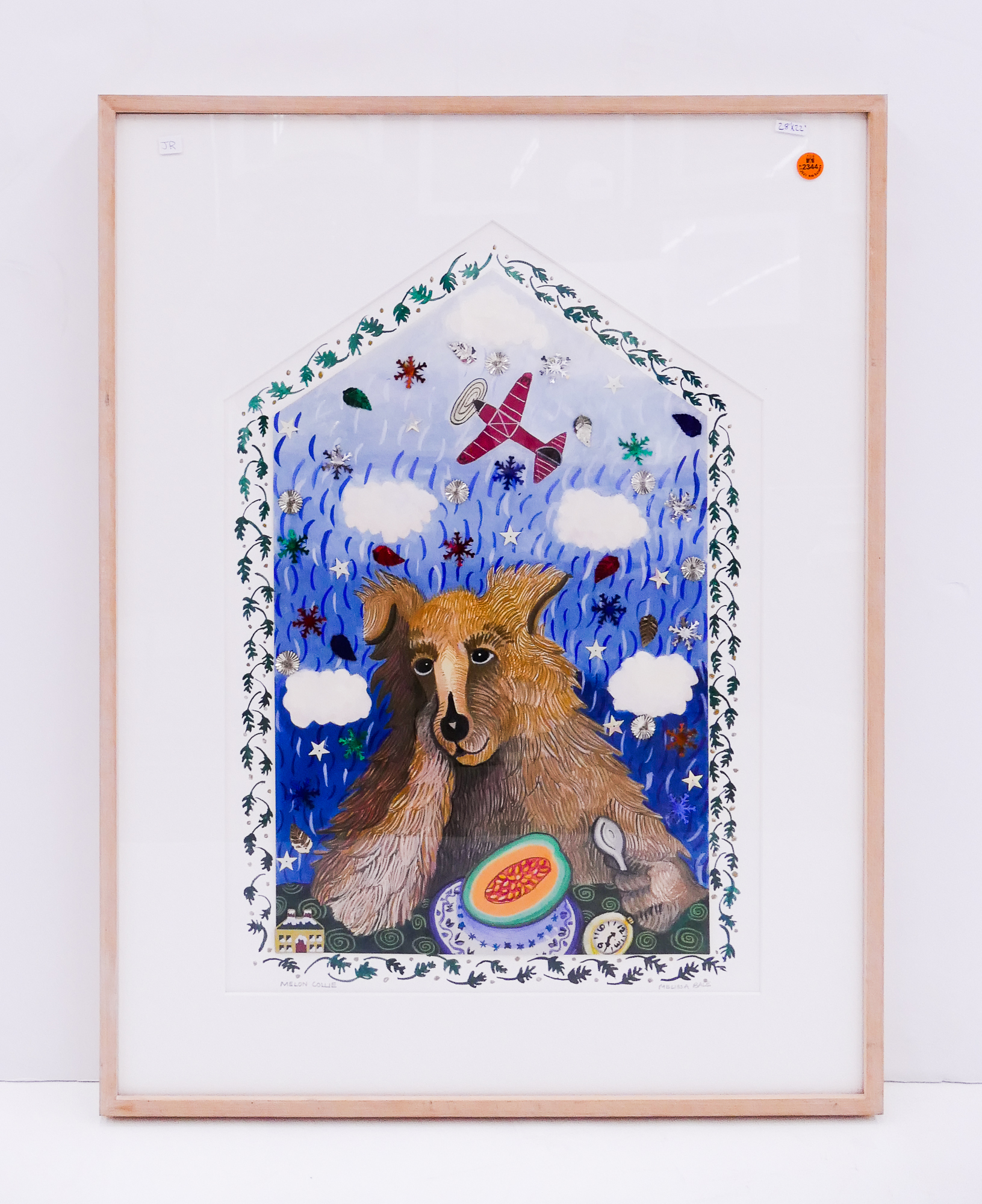 Appraisal: Melissa Bale 'Melon Collie' Mixed Media Artwork Framed- x ''