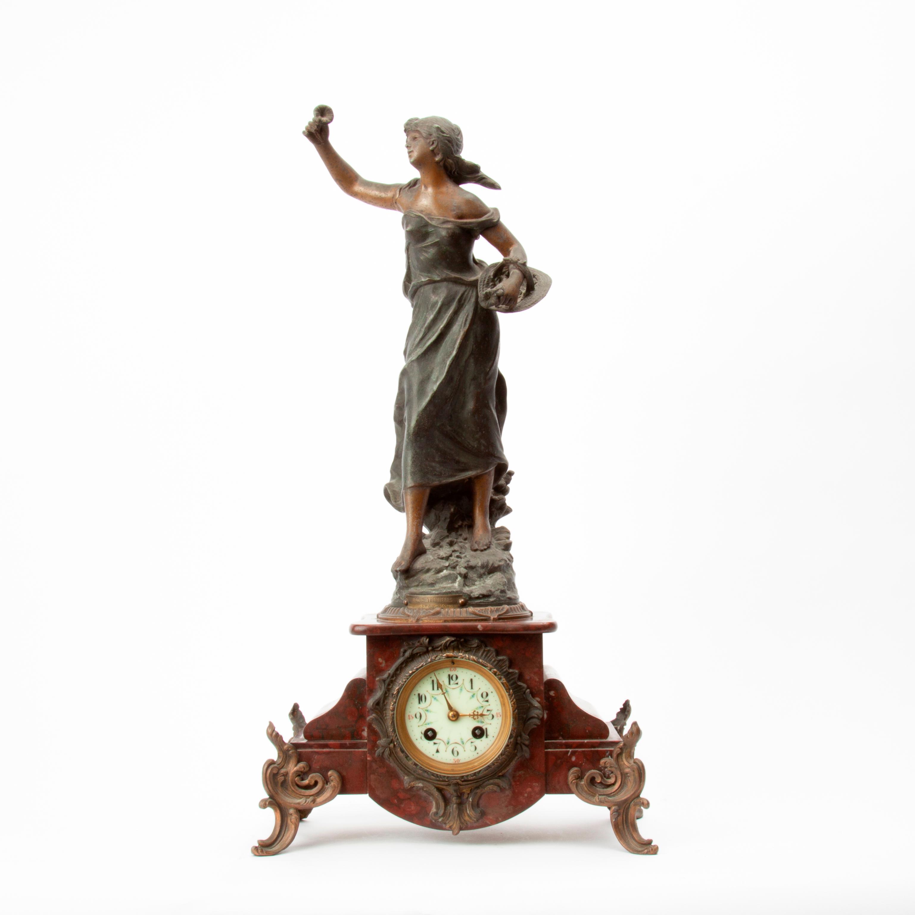 Appraisal: MOREAU SCULPTURAL MANTEL CLOCK PARIS CIRCA S A French chiming