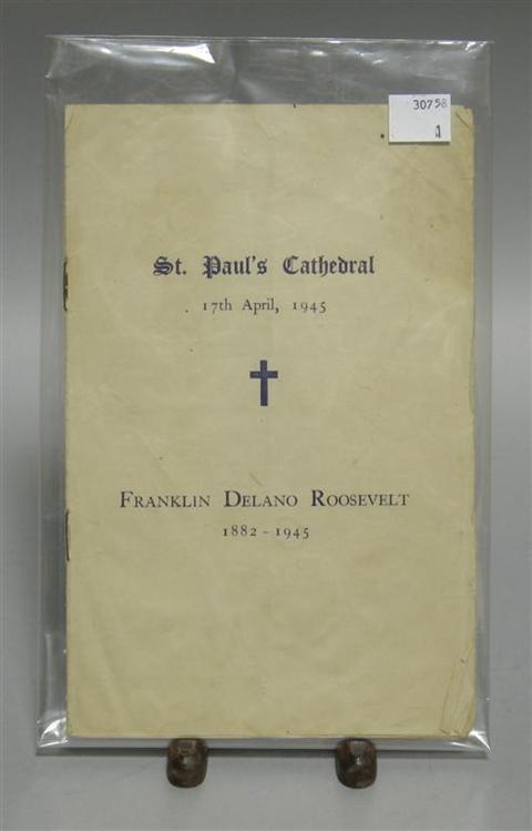 Appraisal: FRANKLN DELANO ROOSEVELT MEMORIAL PROGRAM Program from the memorial service