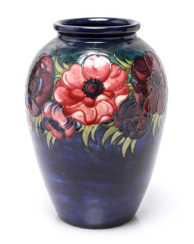 Appraisal: English Moorcroft Pottery Anemone Vase Moorcroft Pottery cobalt glazed Anemone