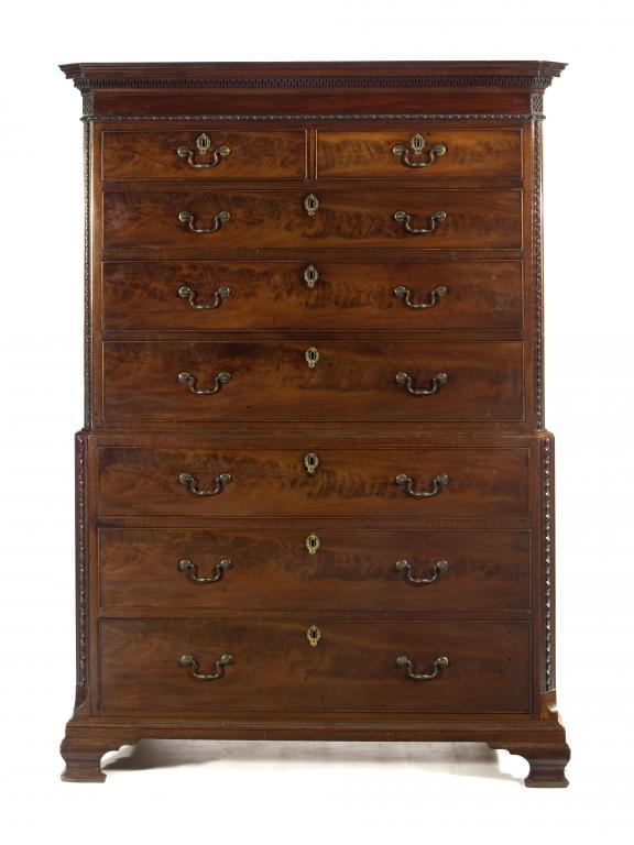 Appraisal: A GEORGE III MAHOGANY CHEST-ON-CHEST with Greek Key cornice and