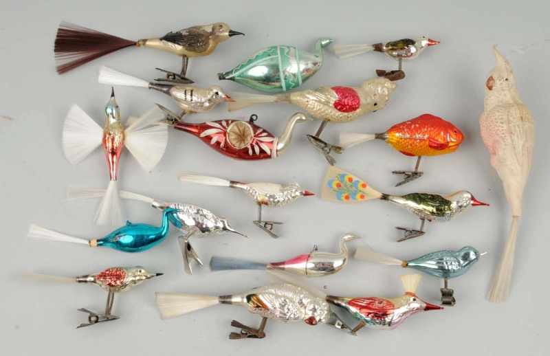 Appraisal: Lot of Bird Fish Ornaments Description Most are clip-ons Parrot