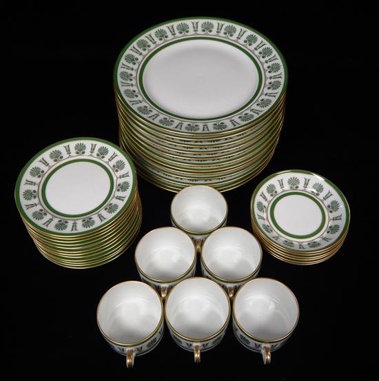 Appraisal: Richard Ginori Impero Palmette Smeraldo pattern partial dinner service porcelain