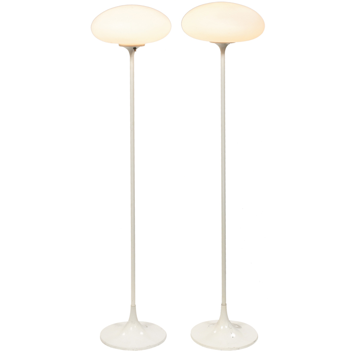 Appraisal: Laurel floor lamps pair USA s white lacquered metal bases