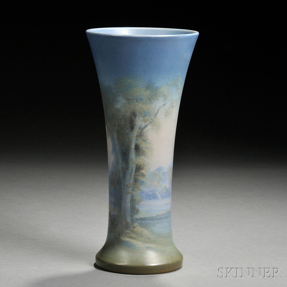 Appraisal: Rookwood Pottery Scenic Vellum Vase Art pottery Decorated by Fred