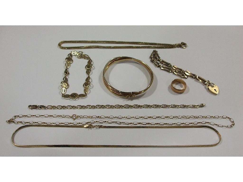 Appraisal: Lot of ct gold to include neck chains bangle bracelets