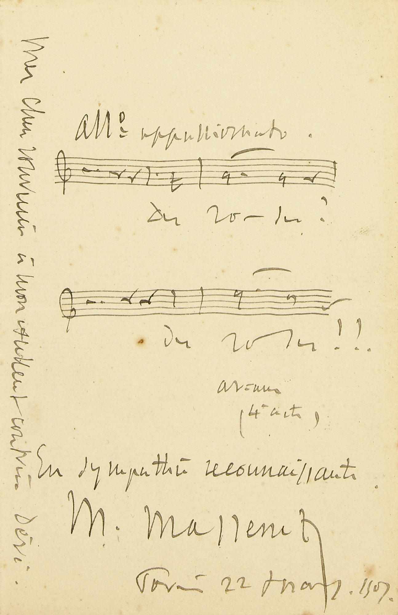 Appraisal: MASSENET JULES - Autograph Musical Quotation Signed ''J Massenet'' p