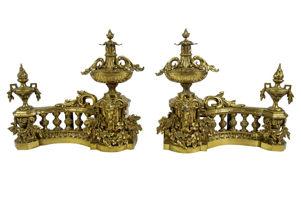 Appraisal: PAIR OF BRASS FIGURAL CHENETSwith central brass guard pieces the