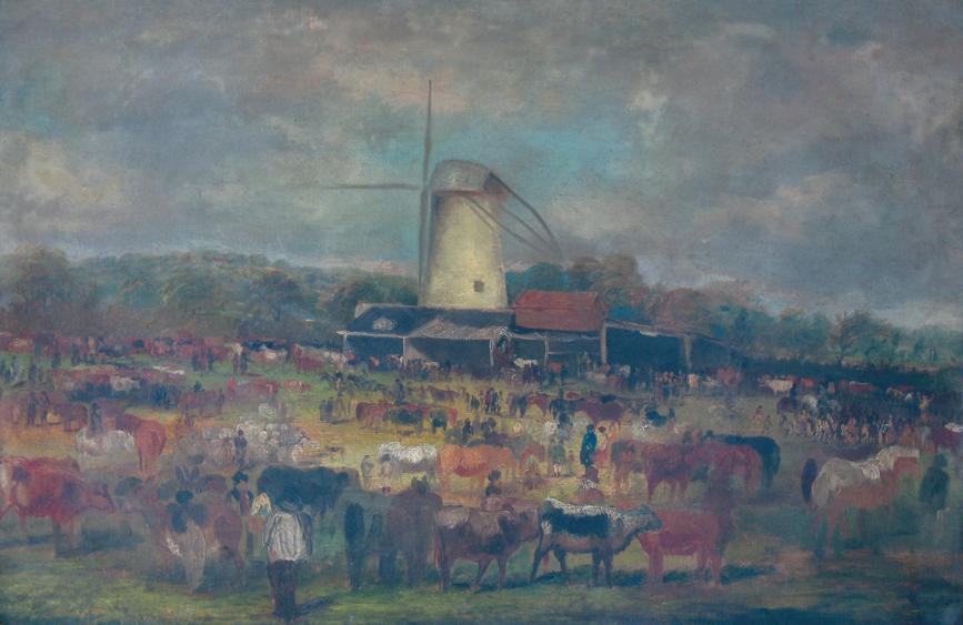 Appraisal: ENGLISH SCHOOL th century An agricultural market with a windmill