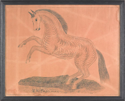 Appraisal: Two American calligraphy drawings of a horse and lion the