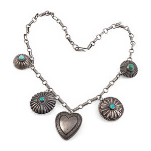 Appraisal: Navajo Silver and Turquoise Button Charm Choker second quarter -