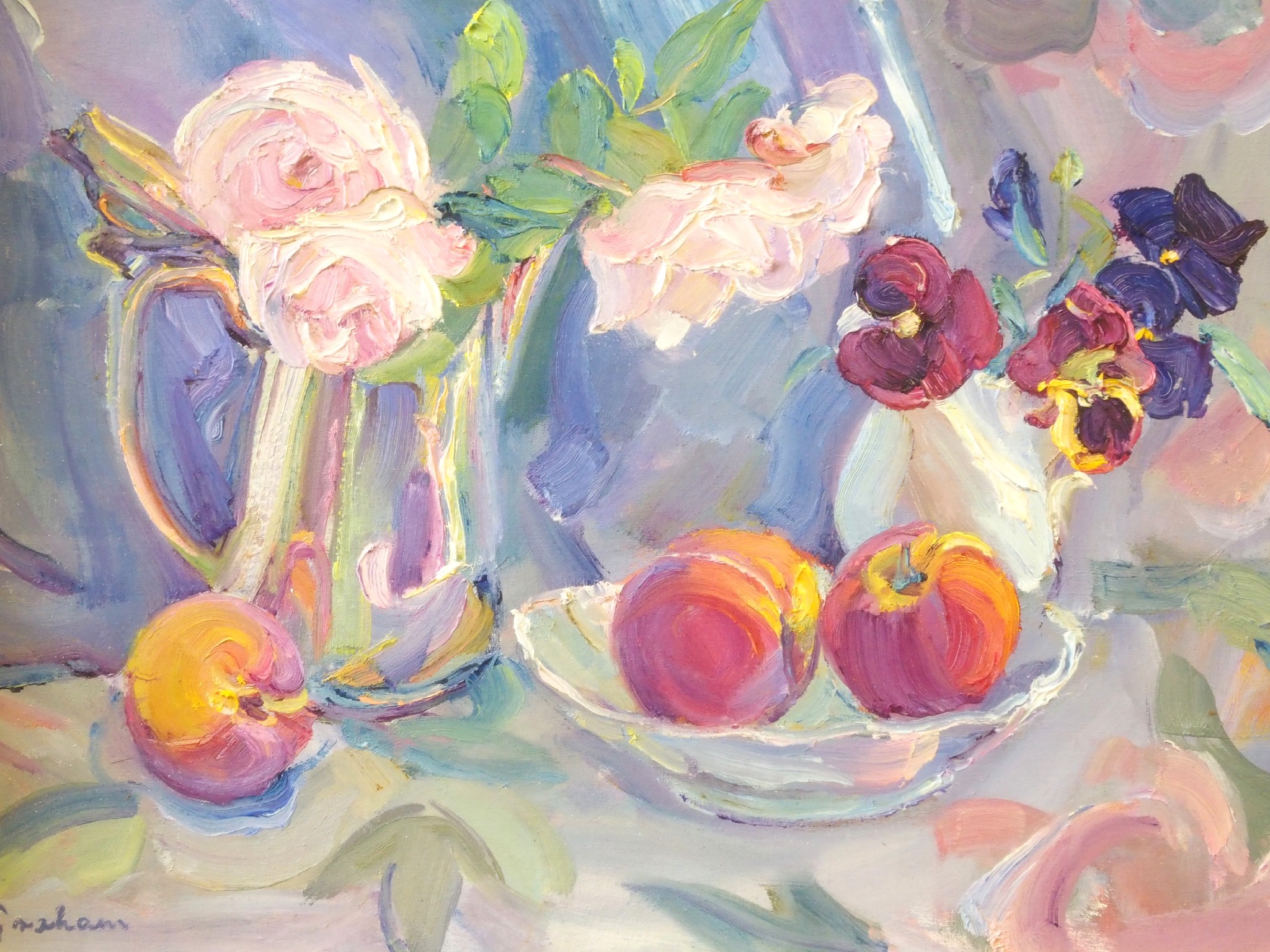 Appraisal: JOSEPHINE GRAHAM Scottish Contemporary STILL LIFE WITH ROSES PANSIES AND