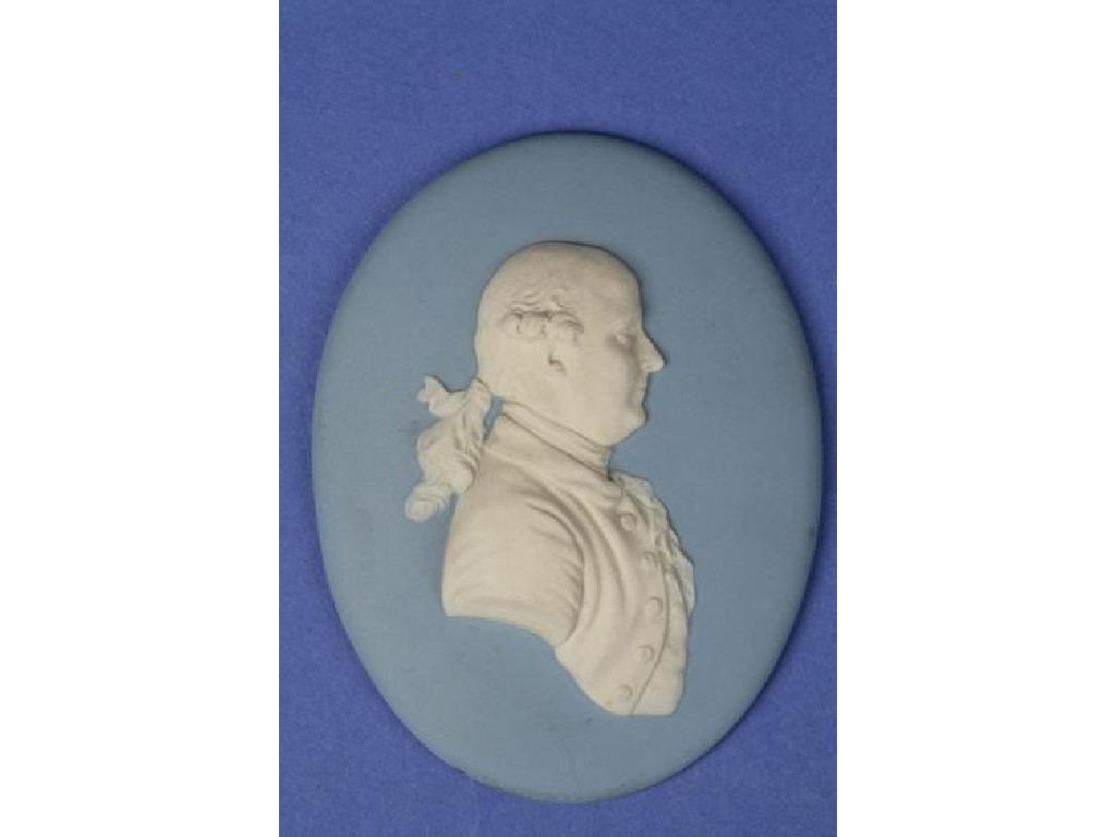 Appraisal: A TH CENTURY WEDGWOOD BLUE JASPERWARE OVAL PORTRAIT MEDALLION OF