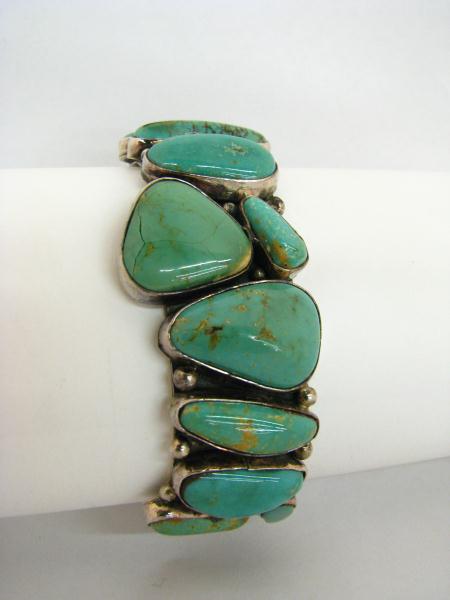 Appraisal: Native American sterling and turquoise cuff bracelet circa 's signed