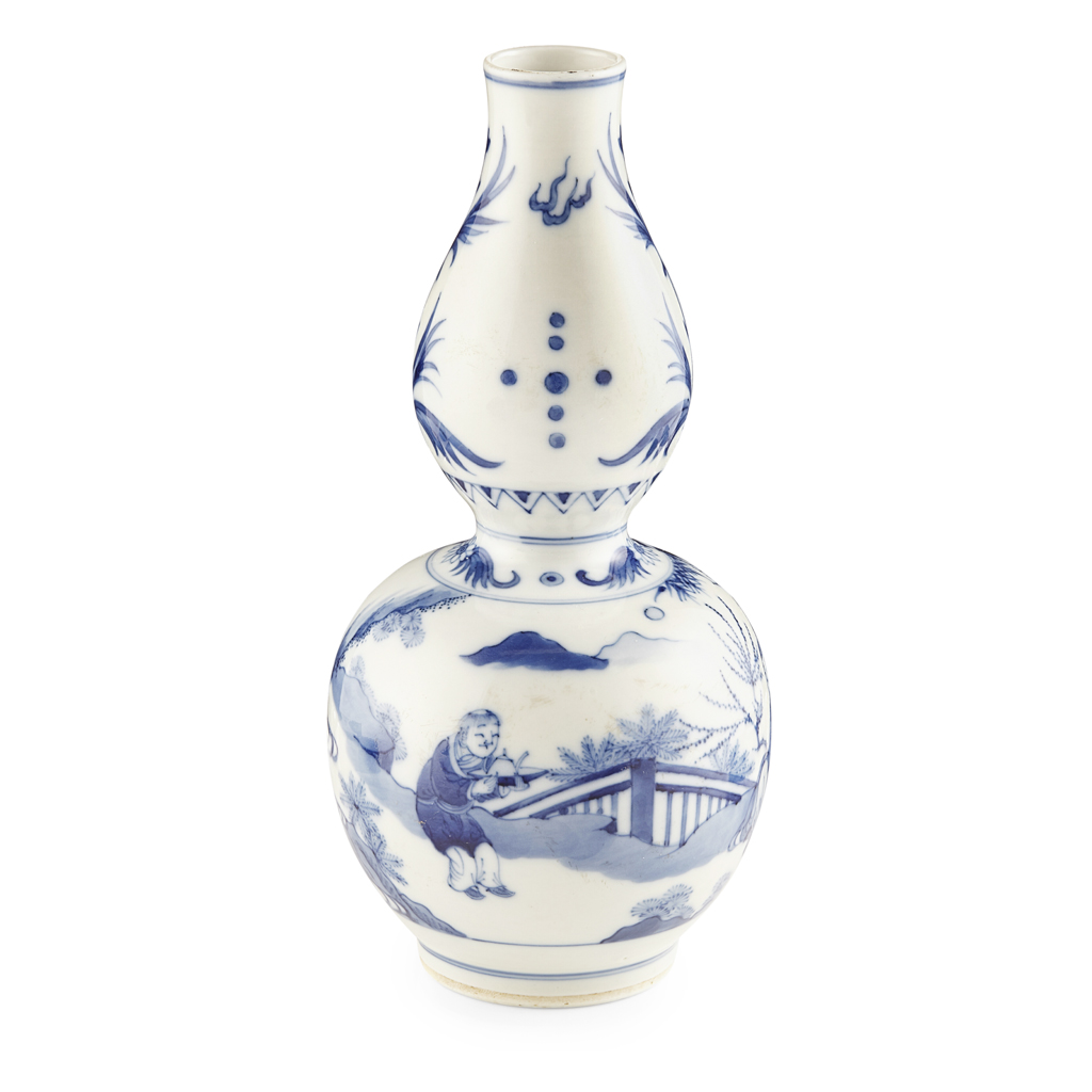 Appraisal: BLUE AND WHITE DOUBLE-GOURD VASE CHONGZHEN MARK BUT LATER the