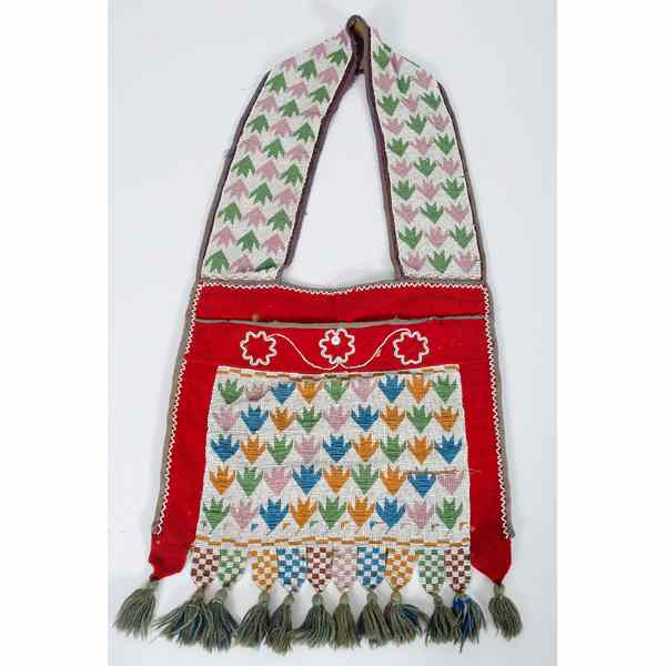 Appraisal: Chippewa Loom-Beaded Bandolier Bag thread-sewn using bead colors of white