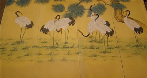 Appraisal: FIVE CHINESE EXPORT WALL PAPER PANELS Each hand painted paper