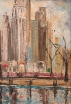 Appraisal: William O Kuhn American th Century Skyscrapers with Surrounding Buildings