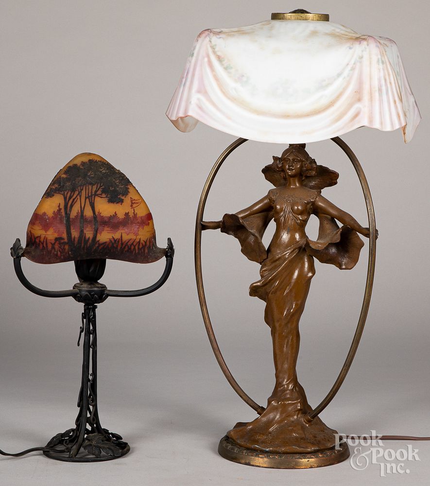 Appraisal: Pittsburgh art Nouveau table lamp etc Pittsburgh art Nouveau table