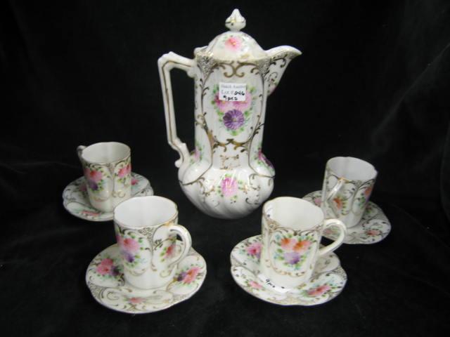 Appraisal: Victorian Porcelain Chocolate Set pot with cups saucers handpainted floral