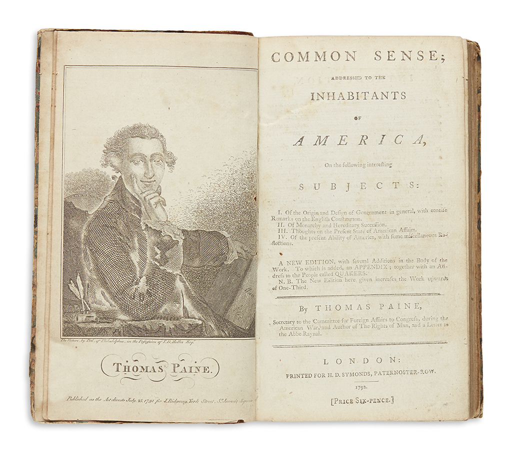 Appraisal: PAINE THOMAS Common Sense Addressed to the Inhabitants of America