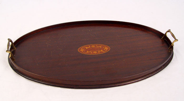 Appraisal: KITTINGER MARQUETRY INLAY SERVING TRAY handles marquetry inlay center medallion