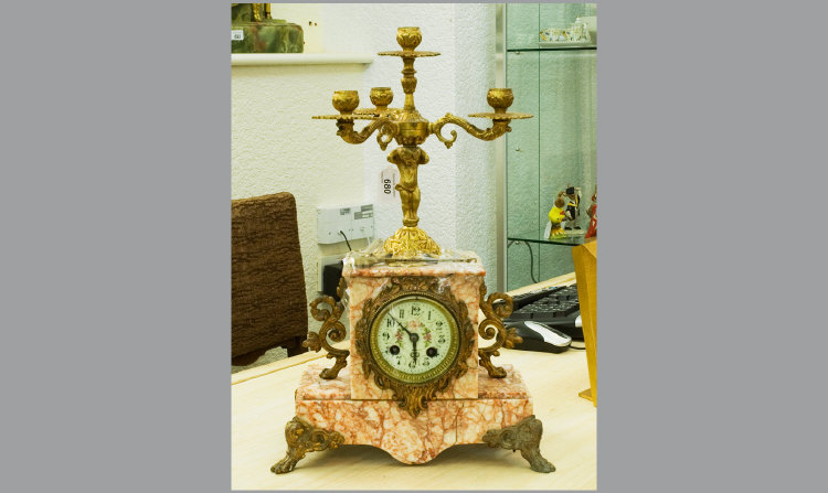 Appraisal: Late th Century French Marble Brass Mantle Clock Porcelain Face