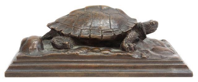 Appraisal: Patinated bronze sculpture Turtle on Plinth signed in cast Barye