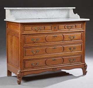 Appraisal: French Carved Oak Marble Top Washstand th c t French