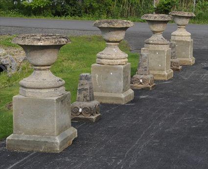 Appraisal: FOUR BATH STONE URNS TOGETHER WITH FOUR BATH STONE RECTANGULAR