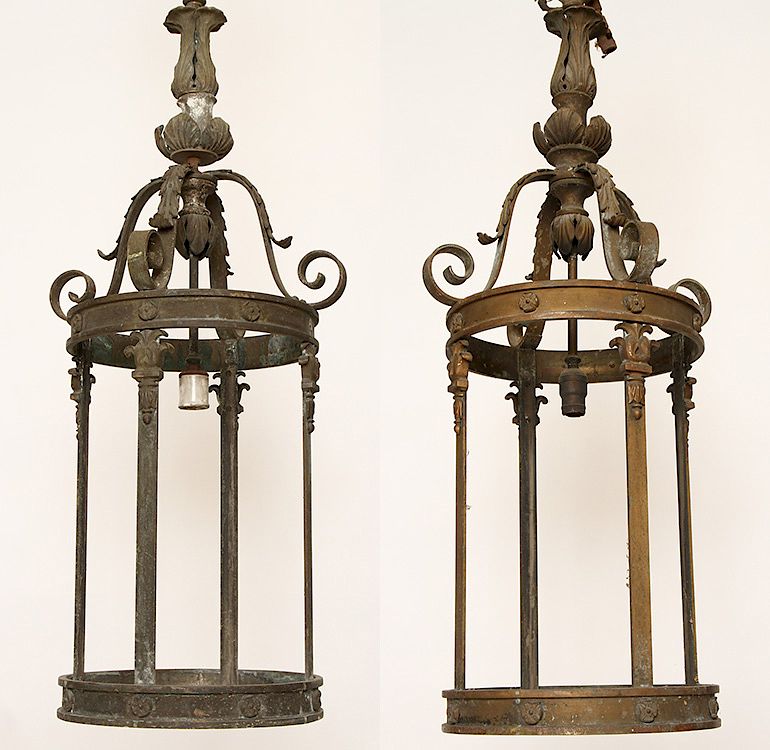 Appraisal: PAIR BRONZE NEOCLASSICAL LANTERN ATTR CALDWELL A pair of Neoclassical