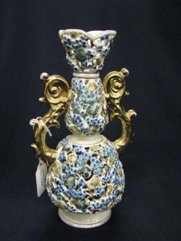 Appraisal: Hungarian Art Pottery Vase fancy openwork Fisher or Zsolnay