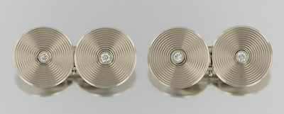 Appraisal: A Pair of Diamond and k White Gold Cufflinks k