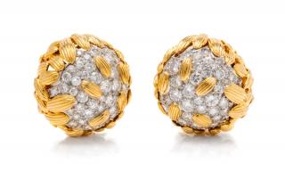 Appraisal: A Pair of Karat Yellow Gold Platinum and Diamond Bombe