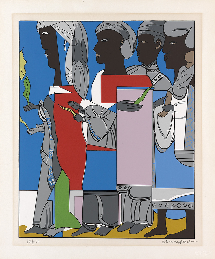 Appraisal: ROMARE BEARDEN - Processional Color screenprint on cream wove paper