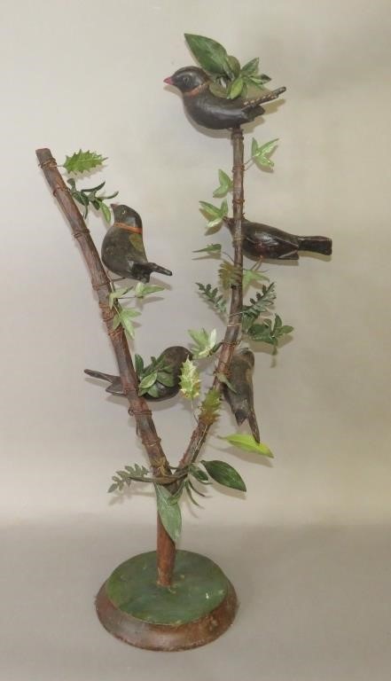 Appraisal: VINTAGE FOLK ART CARVED POLYCHROME PAINTED BIRD'ca five life-size starling