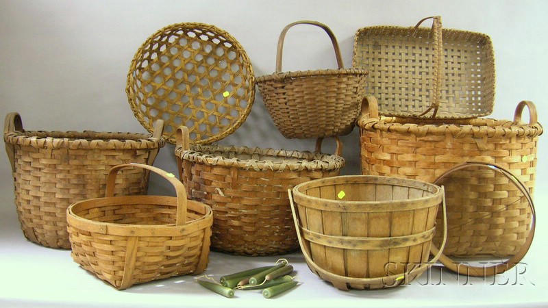 Appraisal: Eight Woven Splint Open Baskets including large gathering a carrying