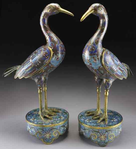 Appraisal: Pr Chinese cloisonne birds raised oncloisonne bases ''H x ''W