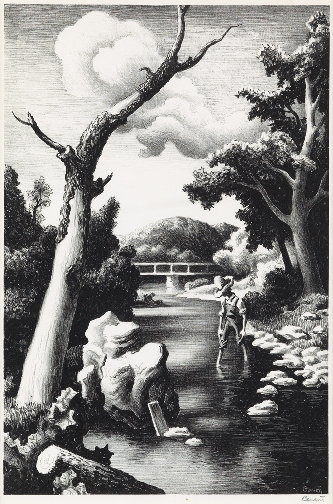 Appraisal: THOMAS HART BENTON Shallow Creek Lithograph x mm x inches