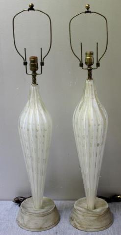 Appraisal: Pair of Vintage Murano Glass Lamps withGold Flecking Great looking