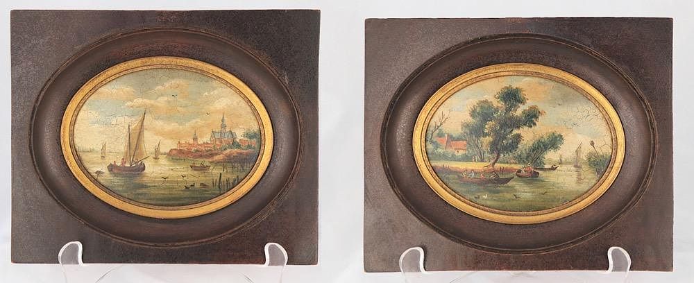 Appraisal: A Pair of Miniature English or Continental Decorative Paintings River