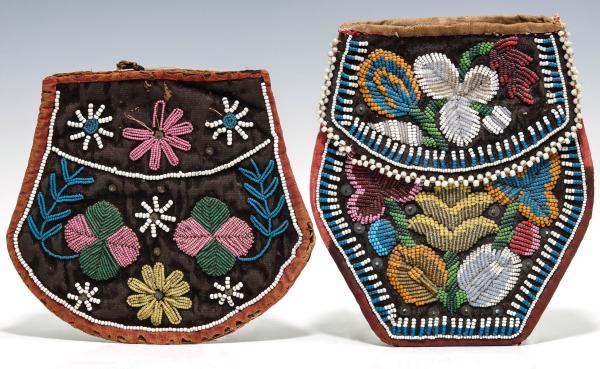 Appraisal: IROQUOIS AND MICMAC BEADED POUCHES CIRCA The two cloth pouches