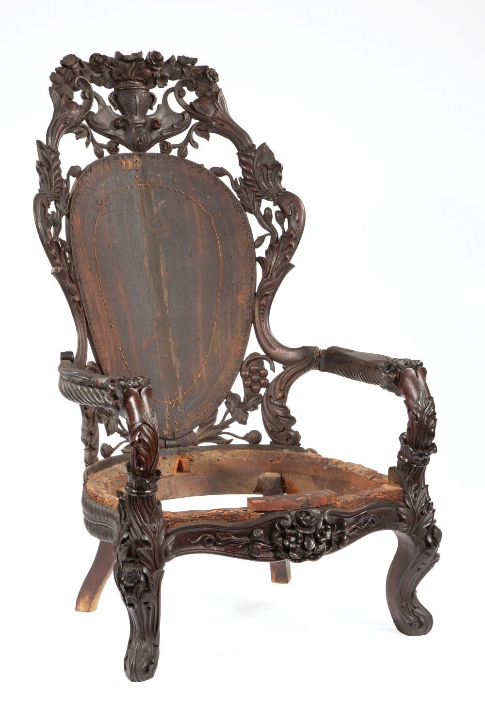 Appraisal: Rare American Rococo Carved and Laminated Rosewood Armchair c -