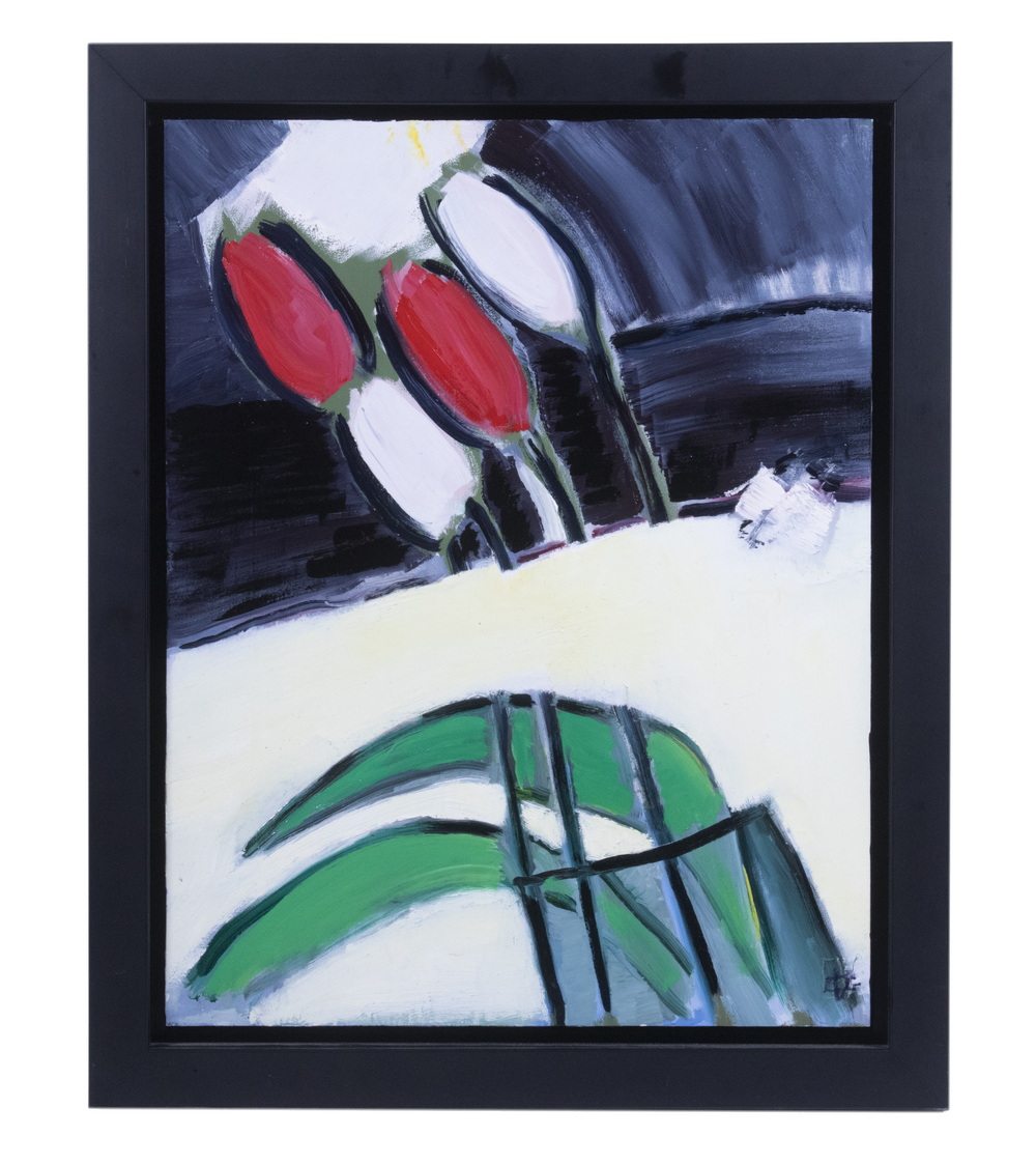 Appraisal: GLORIA VANDERBILT NY - Tulips oil on panel initialed lower