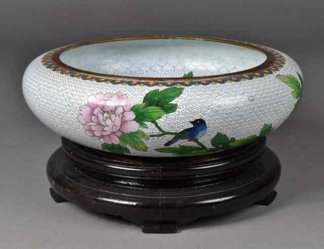 Appraisal: A Large Chinese Cloissone Basin On StandFinely enameled to depict