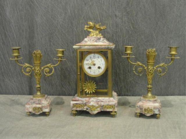 Appraisal: Piece Gilt Metal and Marble Clock Set From an East