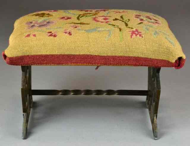 Appraisal: Figural Cast Iron Foot Stool with Needlepointe CovVery nice cast