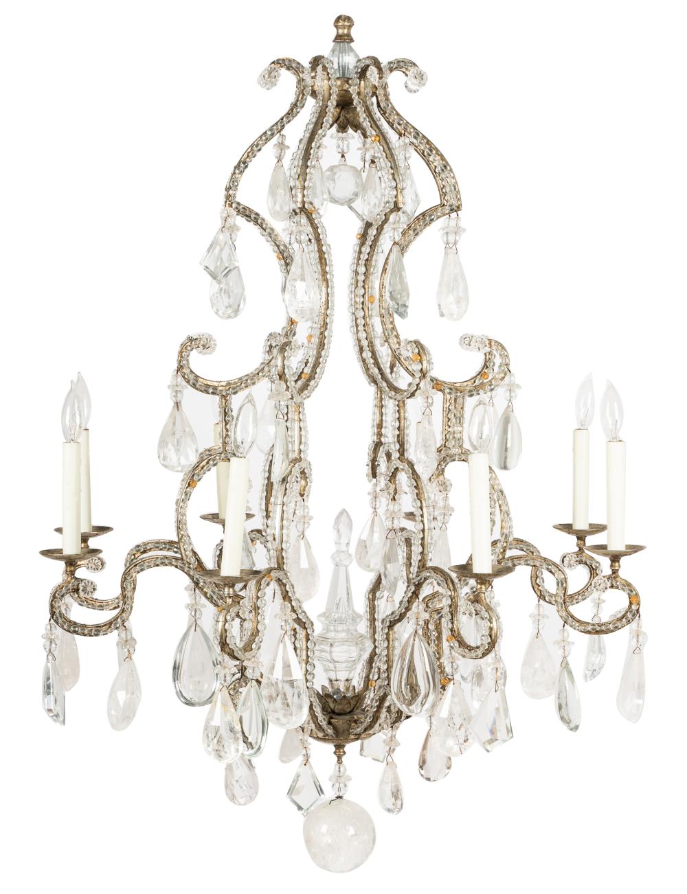 Appraisal: ROCOCO-STYLE CRYSTAL ROCK CRYSTAL CHANDELIEReight lights Provenance The Estate of